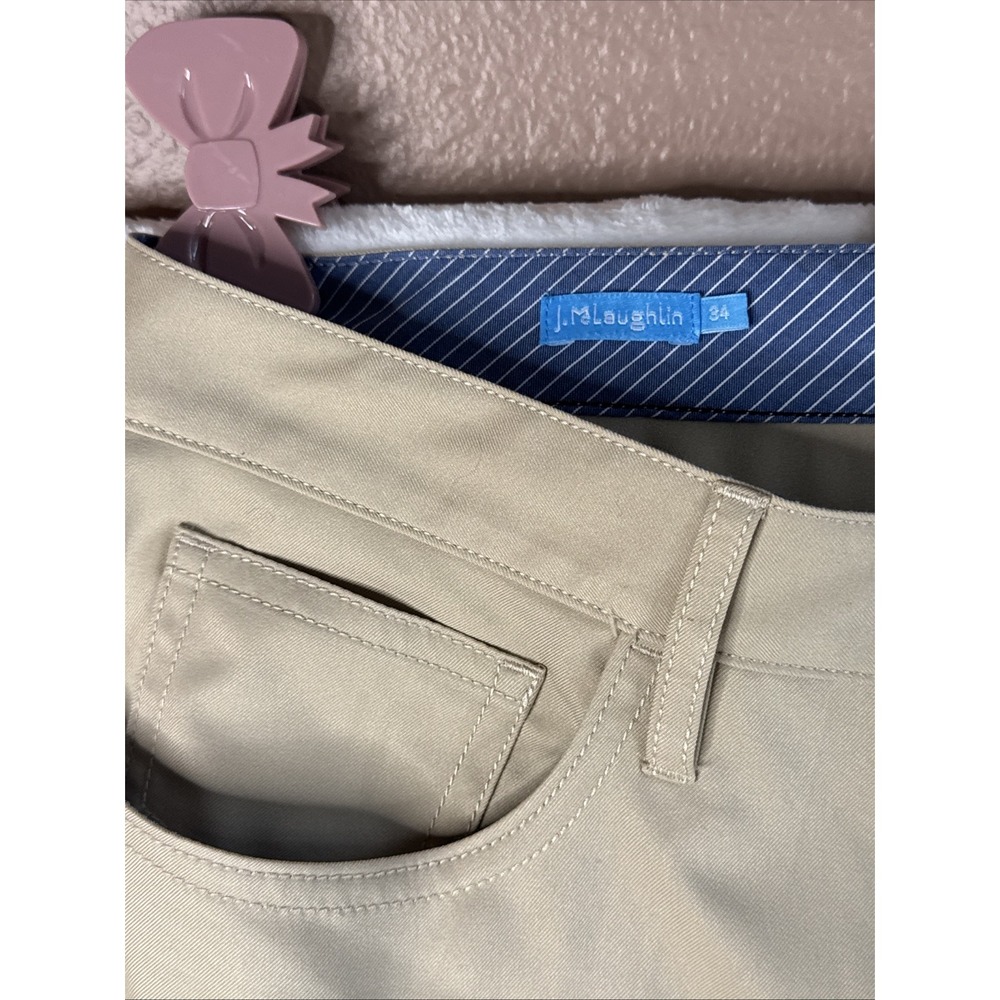 J McLaughlin Pants 34x28 Khaki Straight Polyester Casual Chino Flat Front Preppy